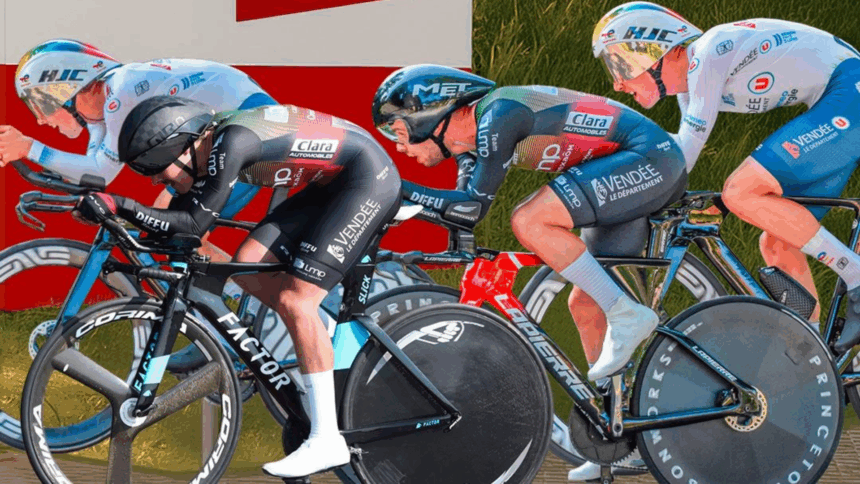 Championnats de France 2025. Contre-la-montre. Les quatre représentants vendéens : Lucas Menanteau, Benjamin Marais, Alexandre Blanchard et Adrien Billet