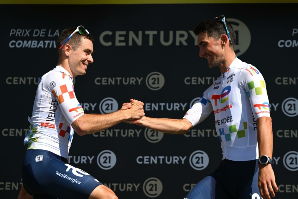Mathieu Burgaudeau et Mattéo Vercher. Team TotalEnergies. Étape 8. Tour de France 2025.